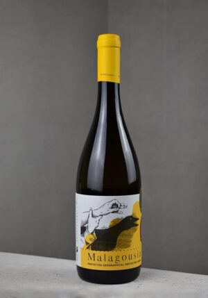 Griechischer Weißwein von Estate Vourvoukeli aus Avdira. Vorderseite der Flasche