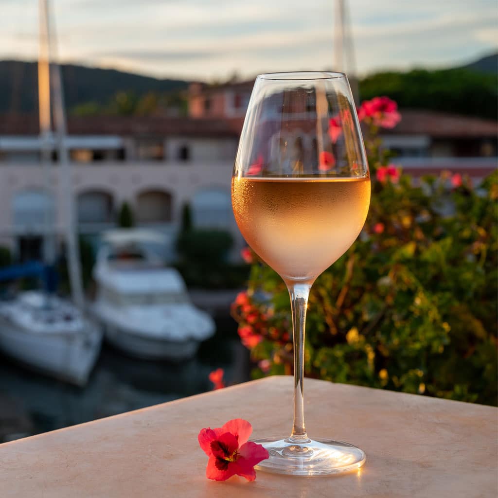 Ein Glas mit einem Roséwein