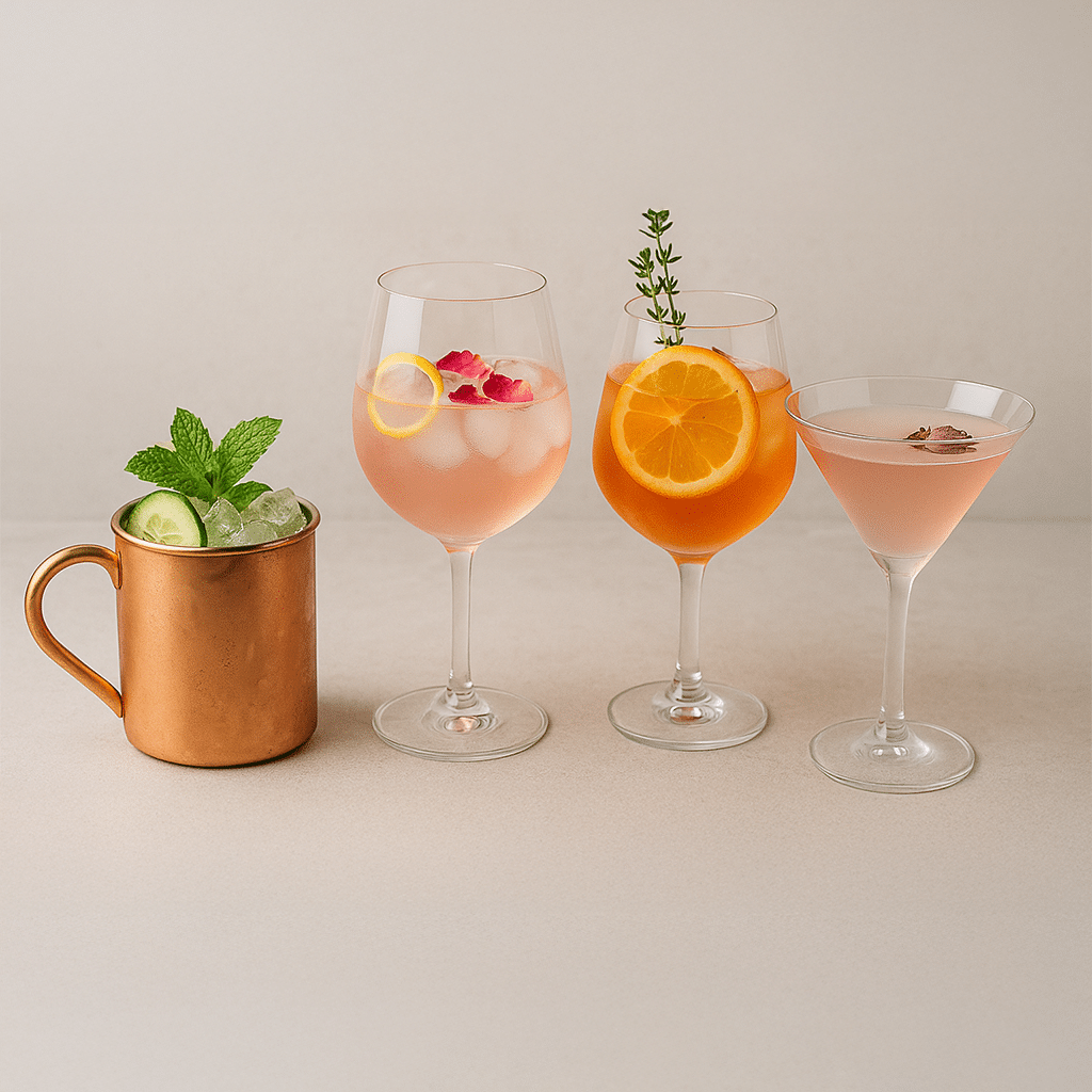 Im Vordergrund stehen vier Cocktail im Glas gefüllt.